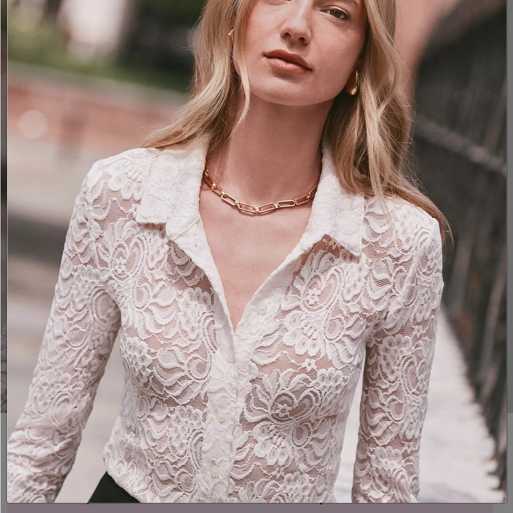 LOFT Lace Polo Top